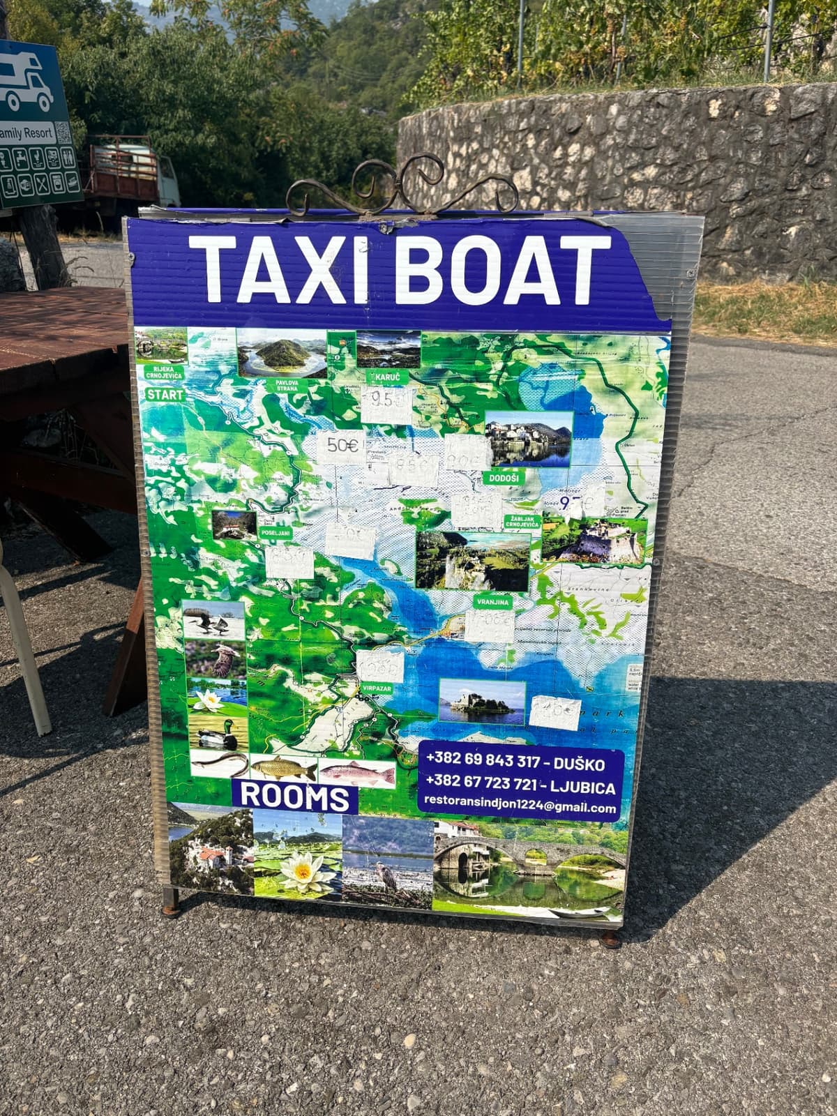 Karte der Wassertaxi-Ziele am Skadar See